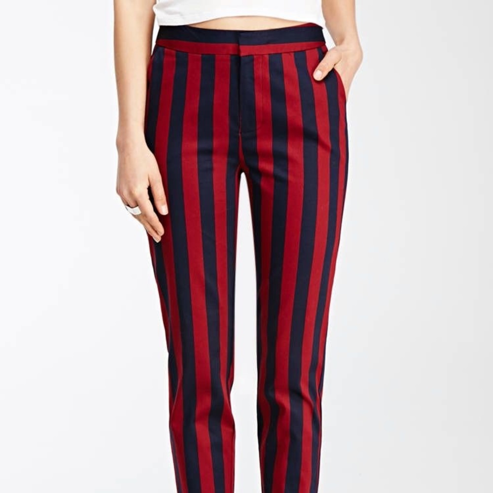 Red & navy striped trousers